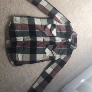 Fleece, button up, plaid shirt/coat.